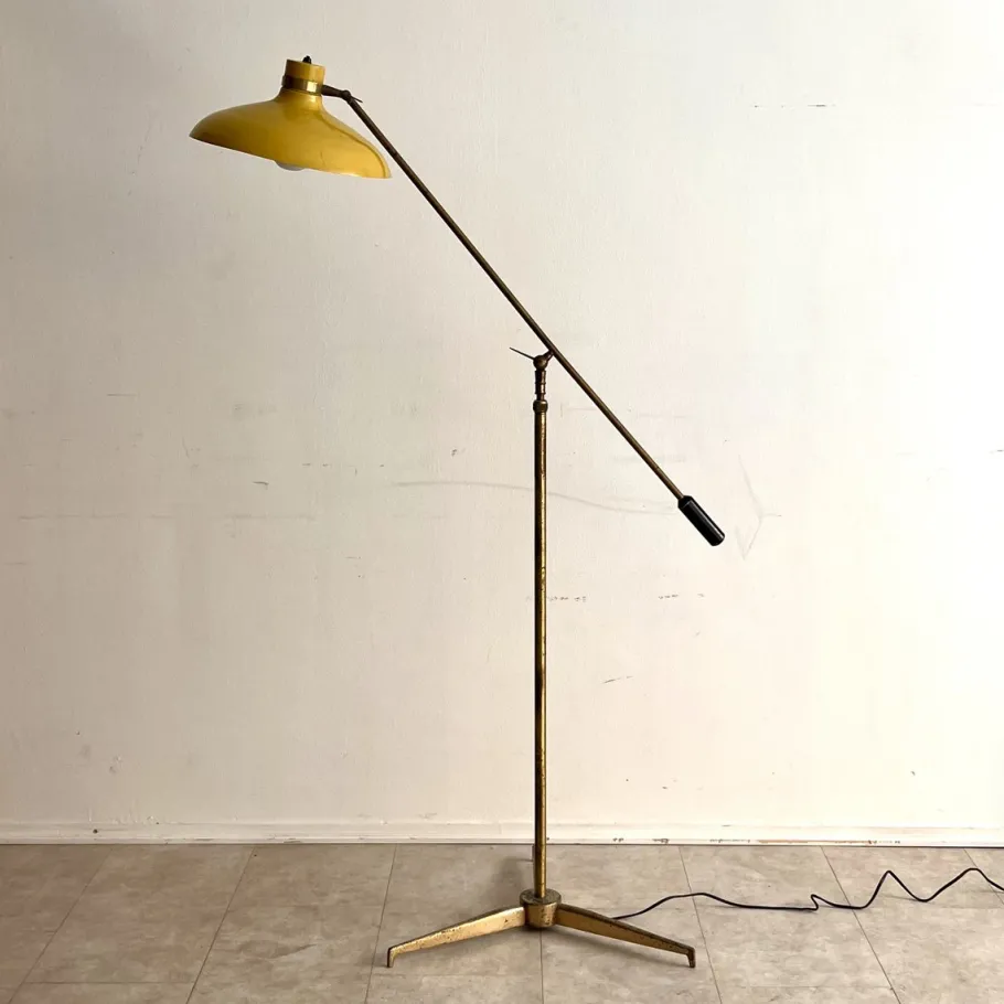 Best Pamono Italian Floor Lamp in Brass and Steel with Adjustable Shade, 1950s