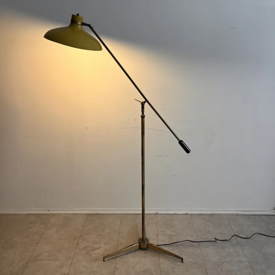 Best Pamono Italian Floor Lamp in Brass and Steel with Adjustable Shade, 1950s