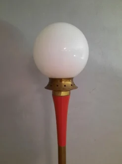 New Pamono Italian Floor Lamp in Red Metal and Brass, 1950s
