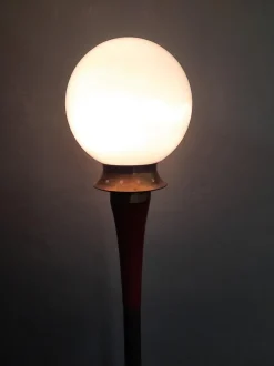 New Pamono Italian Floor Lamp in Red Metal and Brass, 1950s