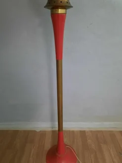 New Pamono Italian Floor Lamp in Red Metal and Brass, 1950s