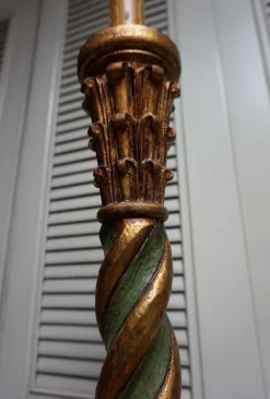 Online Pamono Italian Florentine Wooden Hand Carved Gold Gilt and Green Torchère Floor Lamp, 1950s