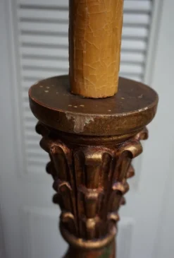 Online Pamono Italian Florentine Wooden Hand Carved Gold Gilt and Green Torchère Floor Lamp, 1950s