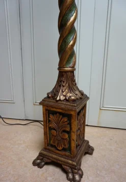 Online Pamono Italian Florentine Wooden Hand Carved Gold Gilt and Green Torchère Floor Lamp, 1950s