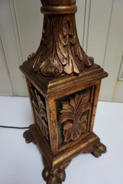 Online Pamono Italian Florentine Wooden Hand Carved Gold Gilt and Green Torchère Floor Lamp, 1950s