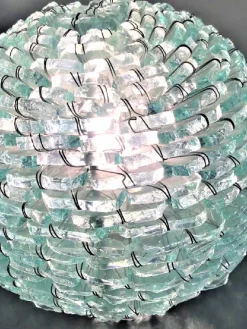Best Pamono Italian Frosted Glass and Wire Mesh Tao Lamp, 1960s