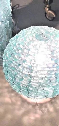 Best Pamono Italian Frosted Glass and Wire Mesh Tao Lamp, 1960s