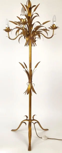 Clearance Pamono Italian Gilt Metal Candelabra Floor Lamp with Sheaf of Wheat Motif, 1963