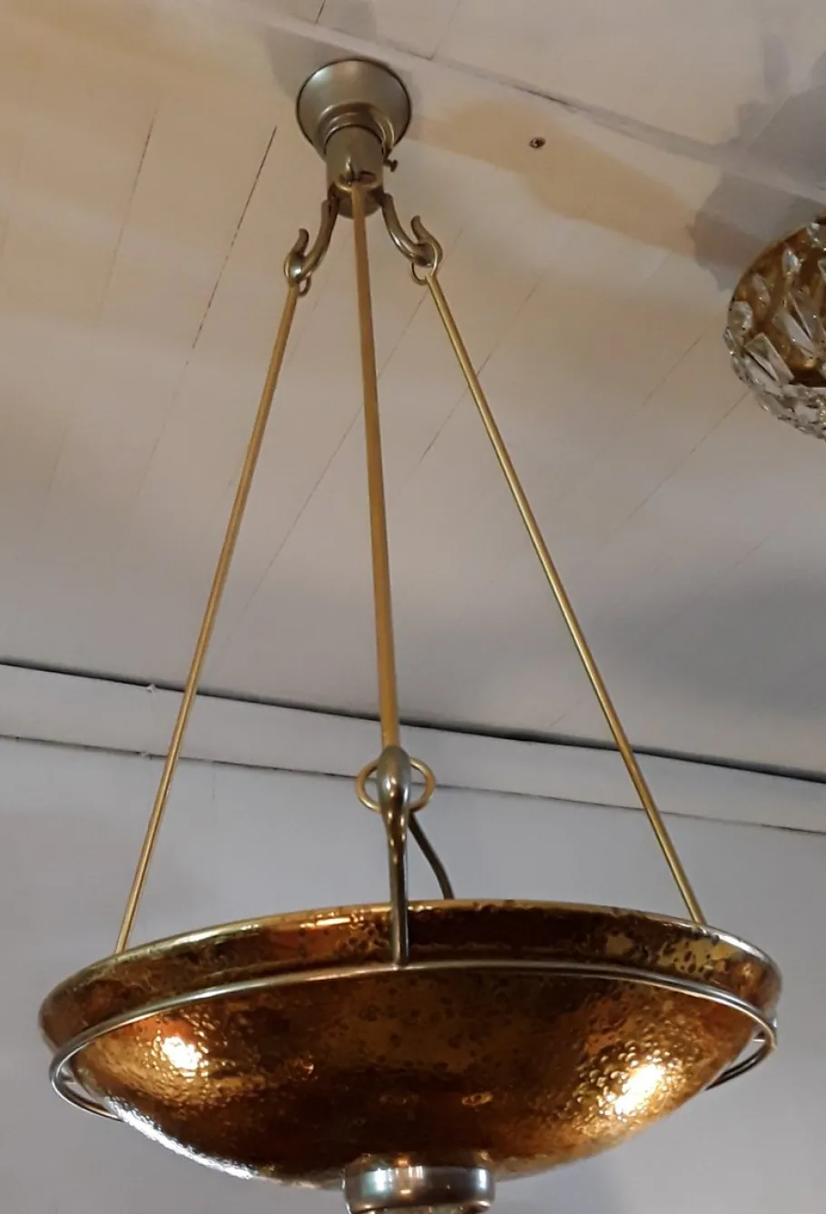 New Pamono Italian Gold-Colored Ceiling Lamp with Uplighter, 1980s