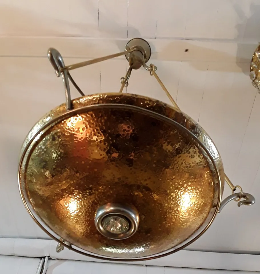 New Pamono Italian Gold-Colored Ceiling Lamp with Uplighter, 1980s