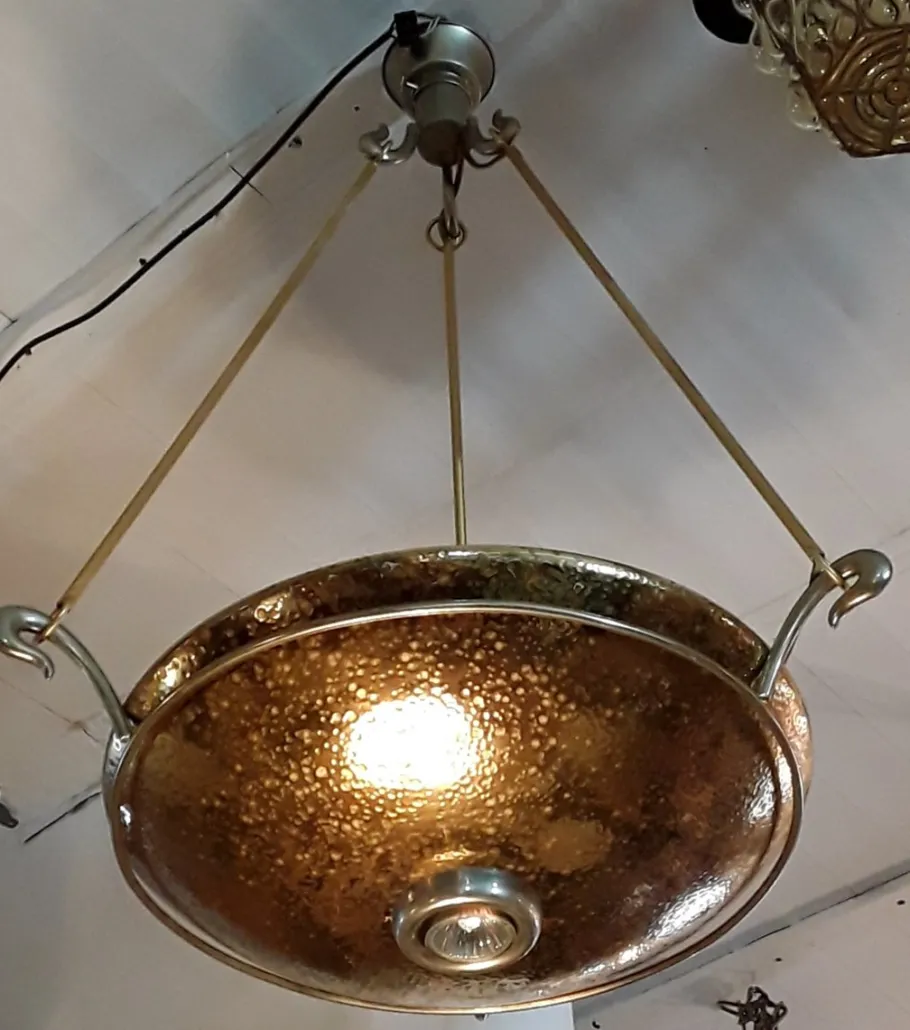 New Pamono Italian Gold-Colored Ceiling Lamp with Uplighter, 1980s