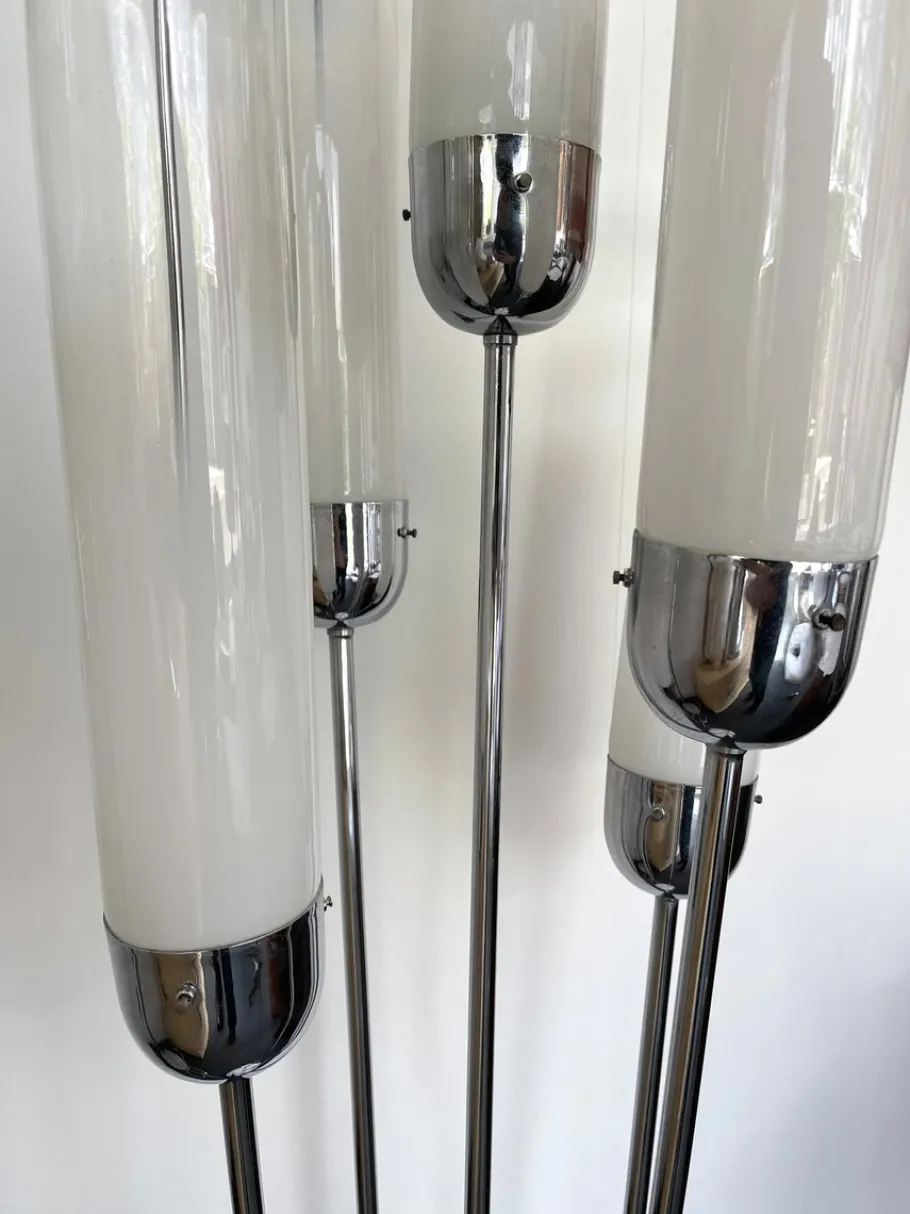 Discount Pamono Italian Mid-Century Modern Reed Floor Lamp Murano Glass Metal attributed to Mazzega, 1970s