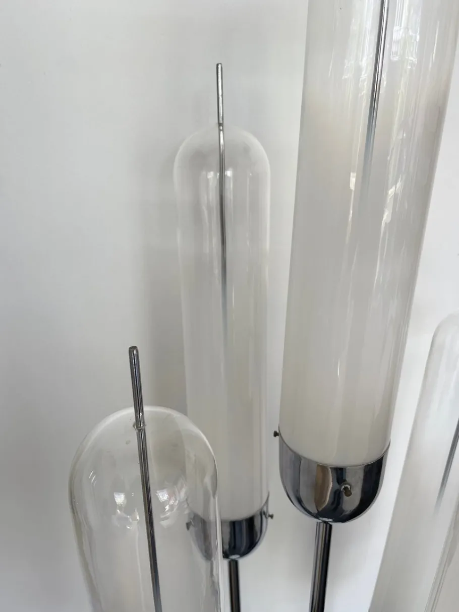 Discount Pamono Italian Mid-Century Modern Reed Floor Lamp Murano Glass Metal attributed to Mazzega, 1970s