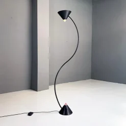 Pamono Italian Modern Black Metal and Plastic Yang Floor Lamp attributed to Bieffeplast, 1980s