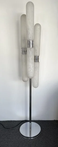 Best Pamono Italian Murano Glass, Metal & Chrome Floor Lamp from Mazzega, 1970s