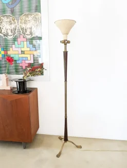 Best Pamono Italian Purple Wood and Brass Floor Lamp from Arredoluce, 1940s