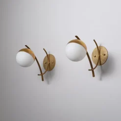 Best Pamono Italian Sconces in Brass with Opaline Glass Globes, 1950s, Set of 2