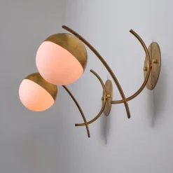 Best Pamono Italian Sconces in Brass with Opaline Glass Globes, 1950s, Set of 2