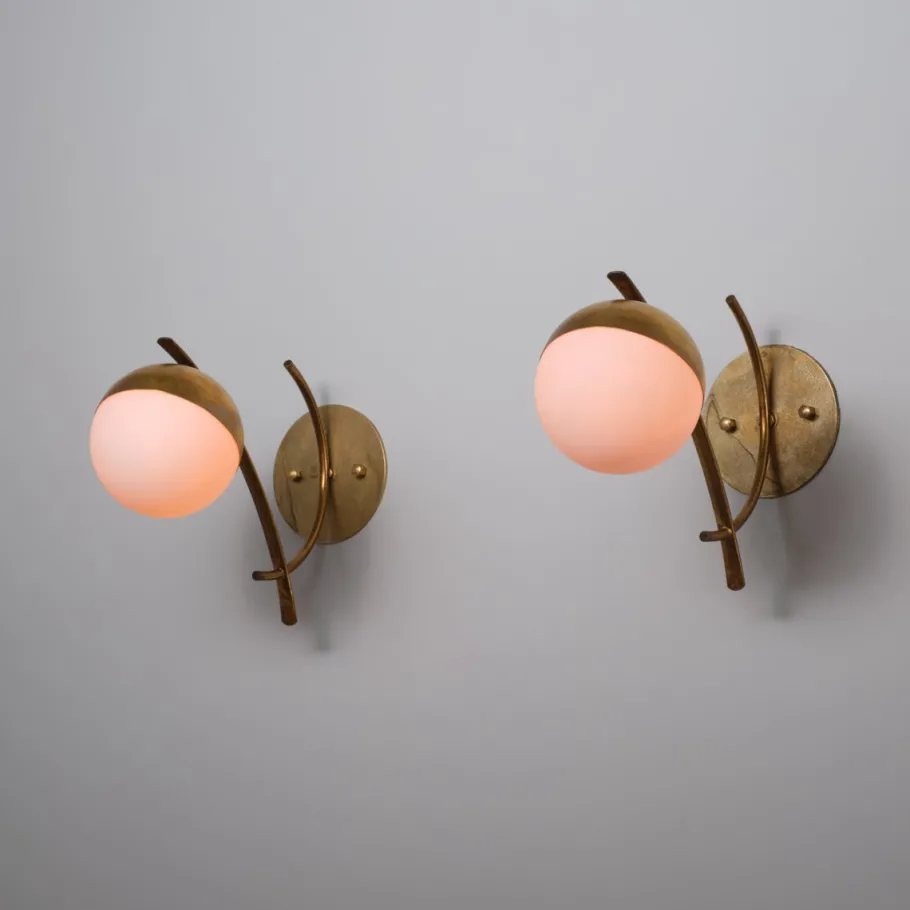 Best Pamono Italian Sconces in Brass with Opaline Glass Globes, 1950s, Set of 2