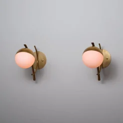 Best Pamono Italian Sconces in Brass with Opaline Glass Globes, 1950s, Set of 2