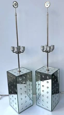 Best Pamono Italian Silver Optical Murano Glass Lamps by Roberto Giulio Rida, 2010s, Set of 2