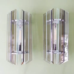 Best Pamono Italian Smoked & Clear Glass Sconces in Style of Veca, 1970s, Set of 2