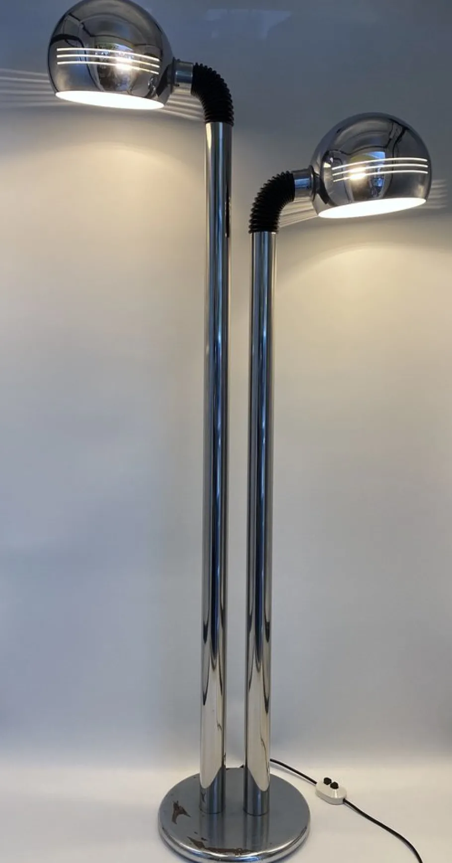 Clearance Pamono Italian Space Age Floor Lamp with Two Chrome Balls, 1970s
