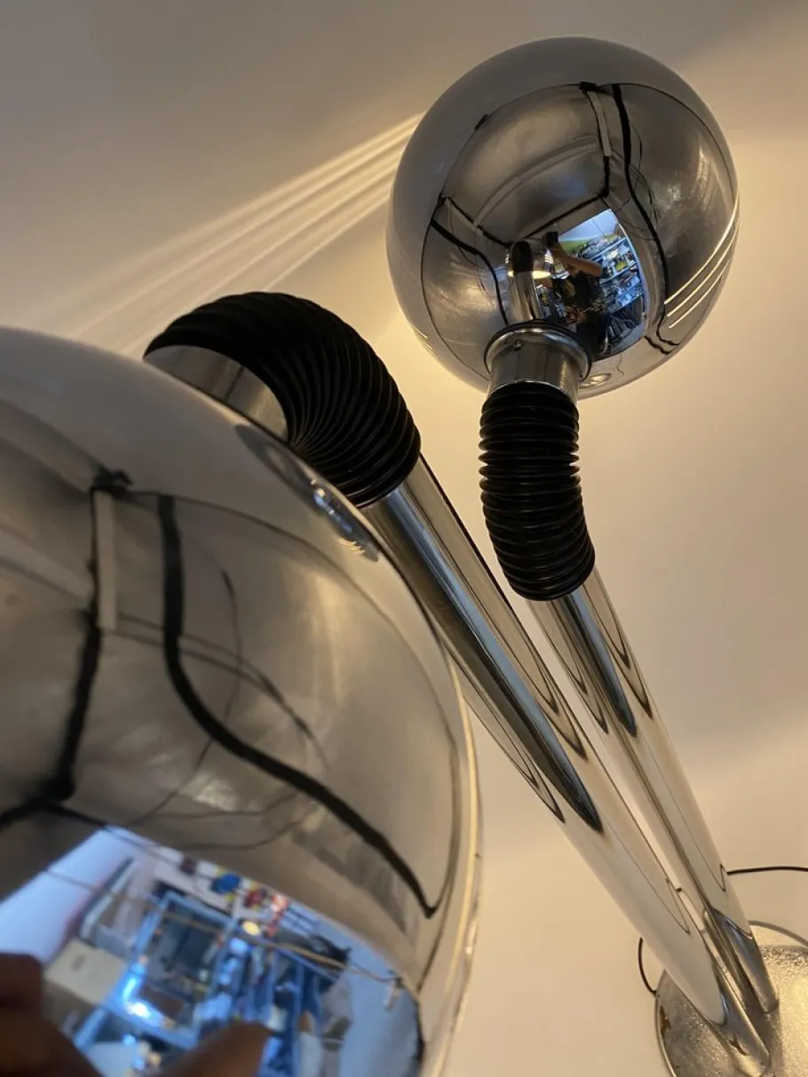 Clearance Pamono Italian Space Age Floor Lamp with Two Chrome Balls, 1970s