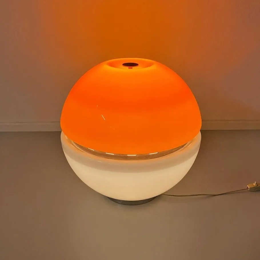 Clearance Pamono Italian Space Age Metal, Orange Plastic and White Opaline Glass Table Lamp, 1970s