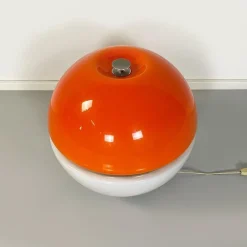 Clearance Pamono Italian Space Age Metal, Orange Plastic and White Opaline Glass Table Lamp, 1970s