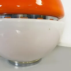 Clearance Pamono Italian Space Age Metal, Orange Plastic and White Opaline Glass Table Lamp, 1970s