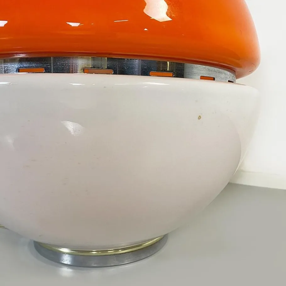 Clearance Pamono Italian Space Age Metal, Orange Plastic and White Opaline Glass Table Lamp, 1970s