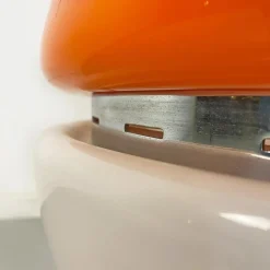 Clearance Pamono Italian Space Age Metal, Orange Plastic and White Opaline Glass Table Lamp, 1970s