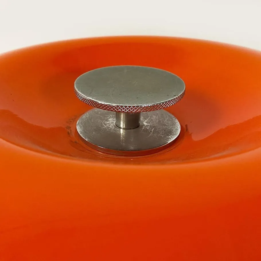 Clearance Pamono Italian Space Age Metal, Orange Plastic and White Opaline Glass Table Lamp, 1970s