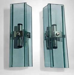 Best Pamono Italian Space Age Wall Sconces in Chrome Metal and Tempered Crystal, 1970s, Set of 2