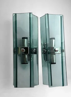 Best Pamono Italian Space Age Wall Sconces in Chrome Metal and Tempered Crystal, 1970s, Set of 2