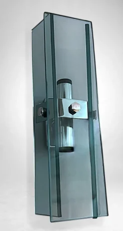 Best Pamono Italian Space Age Wall Sconces in Chrome Metal and Tempered Crystal, 1970s, Set of 2