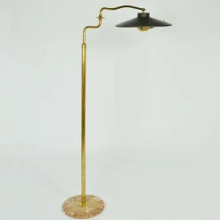 Clearance Pamono Italian Swing Arm Floor Lamp in Brass with Original Black Shade, 1950s