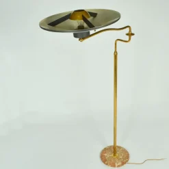 Clearance Pamono Italian Swing Arm Floor Lamp in Brass with Original Black Shade, 1950s