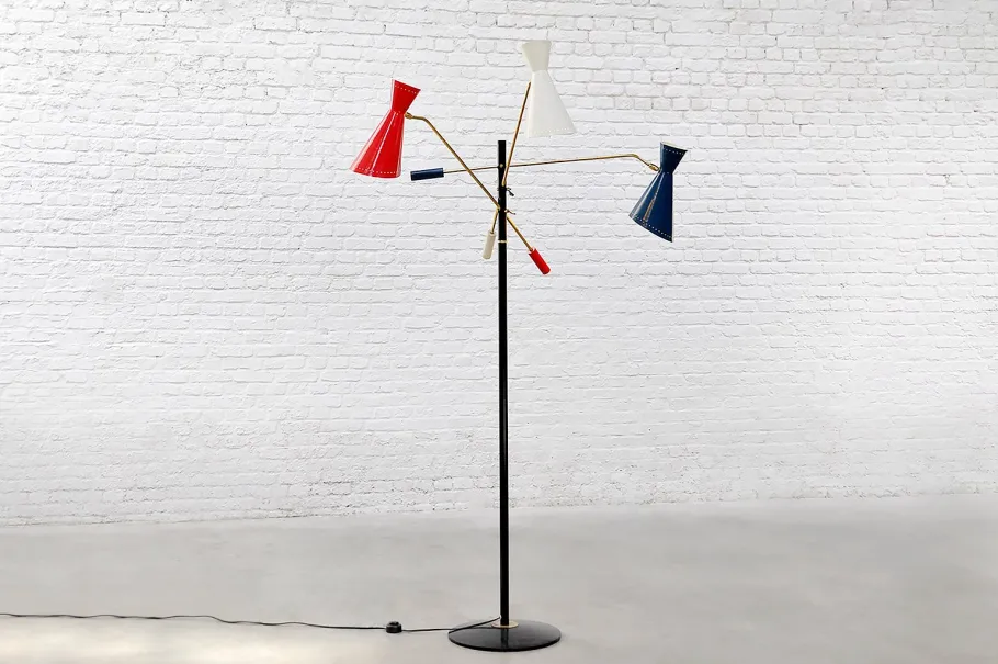 New Pamono Italian Tricolor Counterweight Diabolo Floor Lamp, 1950