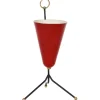 Discount Pamono Italian Tripod Conical Red Lacquered Metal and Brass Table Lamp, 1950s