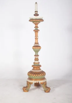 Pamono Large Antique French Carved Gilded Torch Lamp