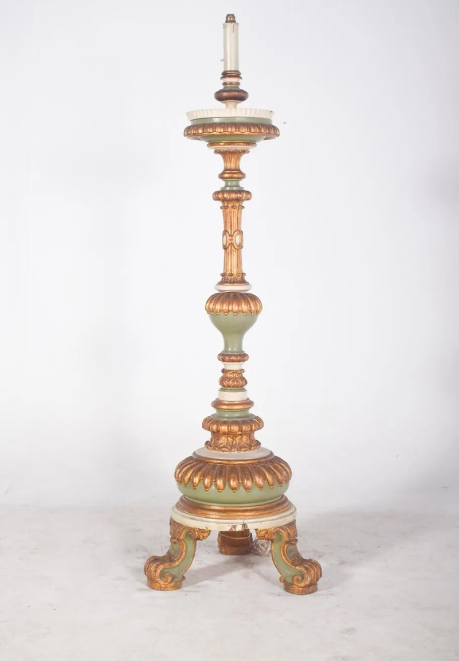 Pamono Large Antique French Carved Gilded Torch Lamp
