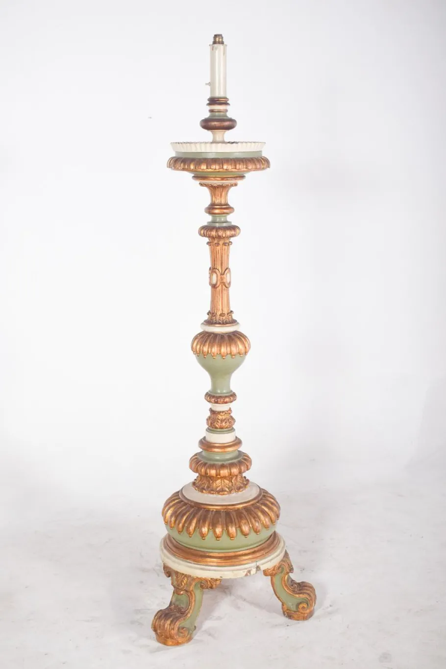 Pamono Large Antique French Carved Gilded Torch Lamp