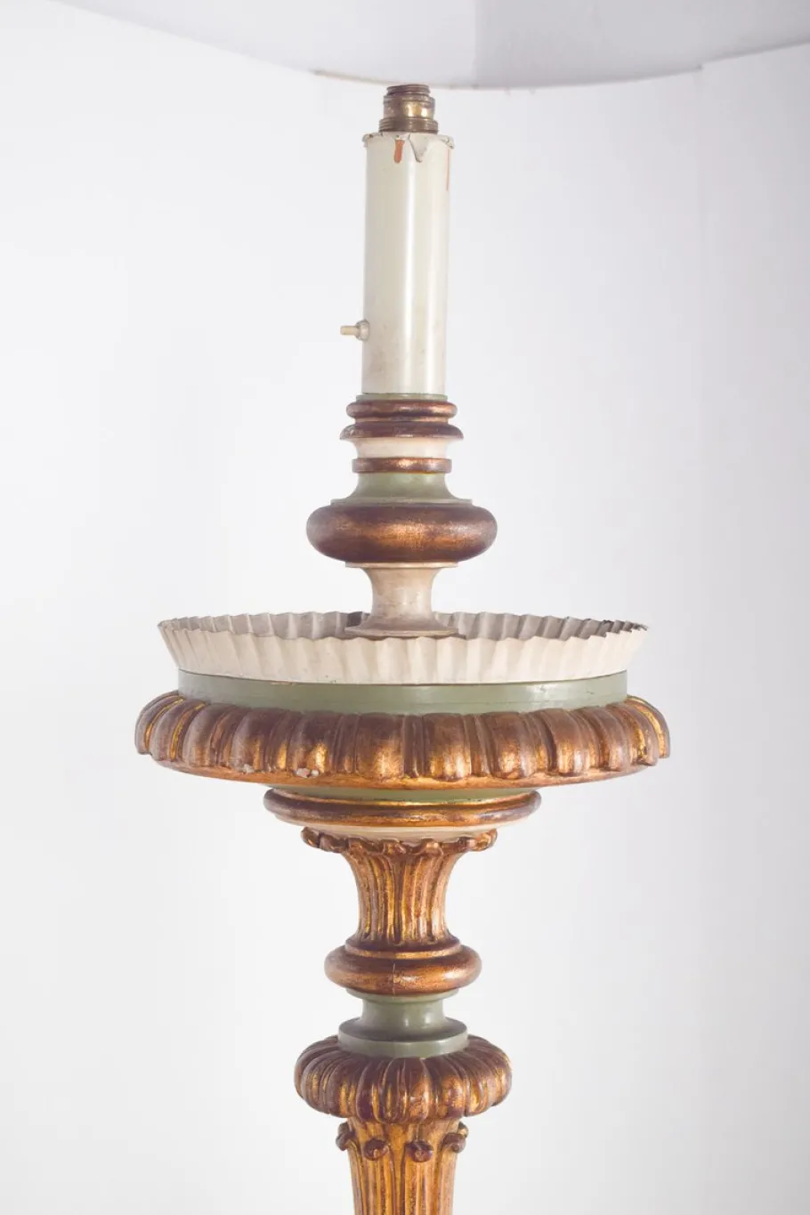 Pamono Large Antique French Carved Gilded Torch Lamp