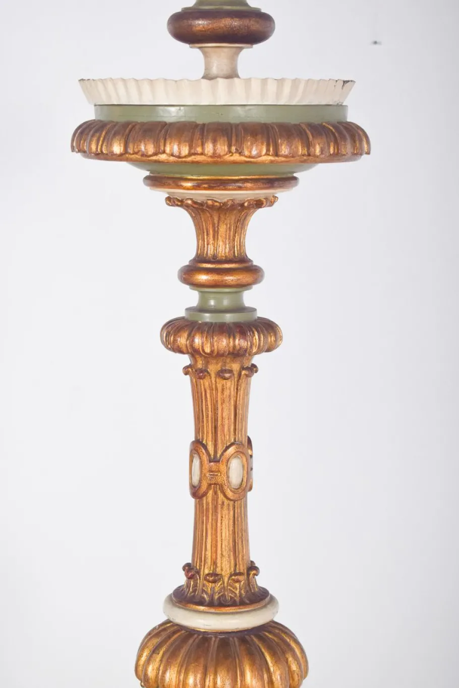 Pamono Large Antique French Carved Gilded Torch Lamp