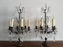 Best Pamono Large Antique Girandole Table Lamps with Crystals, France, Set of 2