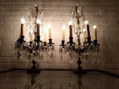 Best Pamono Large Antique Girandole Table Lamps with Crystals, France, Set of 2