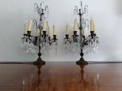 Best Pamono Large Antique Girandole Table Lamps with Crystals, France, Set of 2
