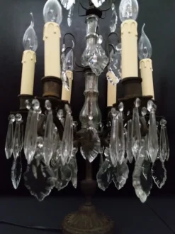 Best Pamono Large Antique Girandole Table Lamps with Crystals, France, Set of 2